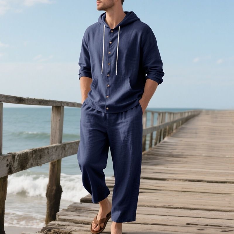 Мужской льняной пляжный компле – обзор и цена Linen Shirt Breathable